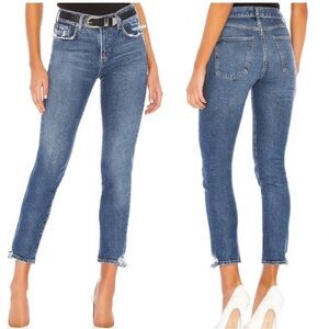 AGOLDE Toni Slim Straight Mid Rise‎ Denim Jeans in Stratosphere 25 Distressed